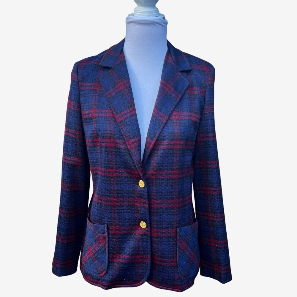 Cape Cod Match Mates womens Blazer red blue plaid retro 70s sz10 vintage